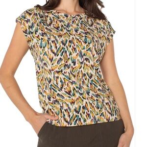 LIVERPOOL SLEEVELESS TOP WITH SHOULDER PLEAT - GREEN MULTI NWT Size‎ L